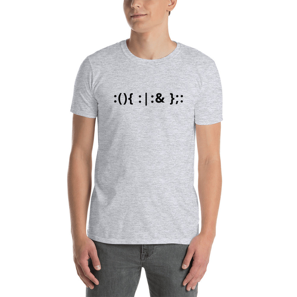 Linux Hackers - Bash Fork Bomb - Black Text Short-Sleeve Unisex T-Shirt by DarkByteGear