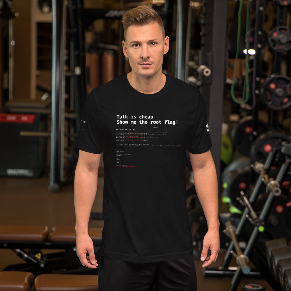 Talk is cheap show me the root flag - Short-Sleeve Unisex T-Shirt by DarkByteGear