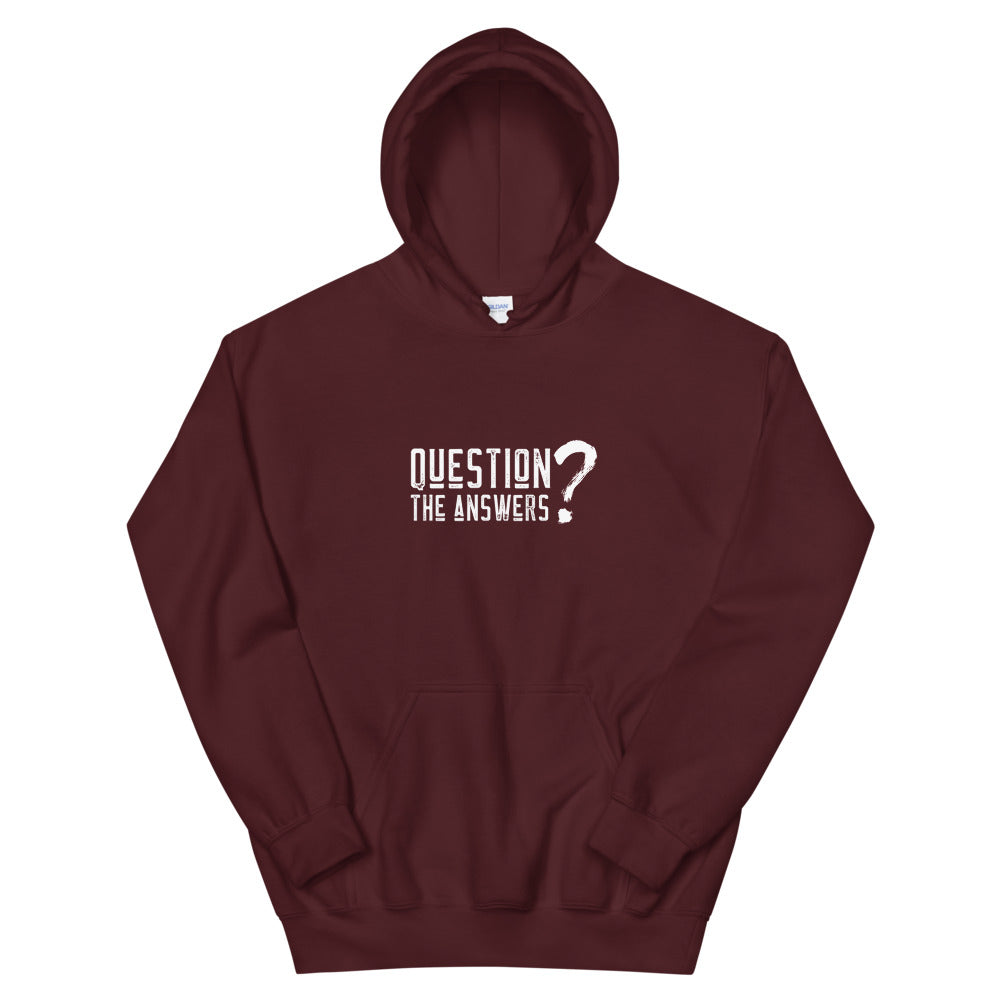 Question the answers - Unisex Hoodie (white text) by DarkByteGear