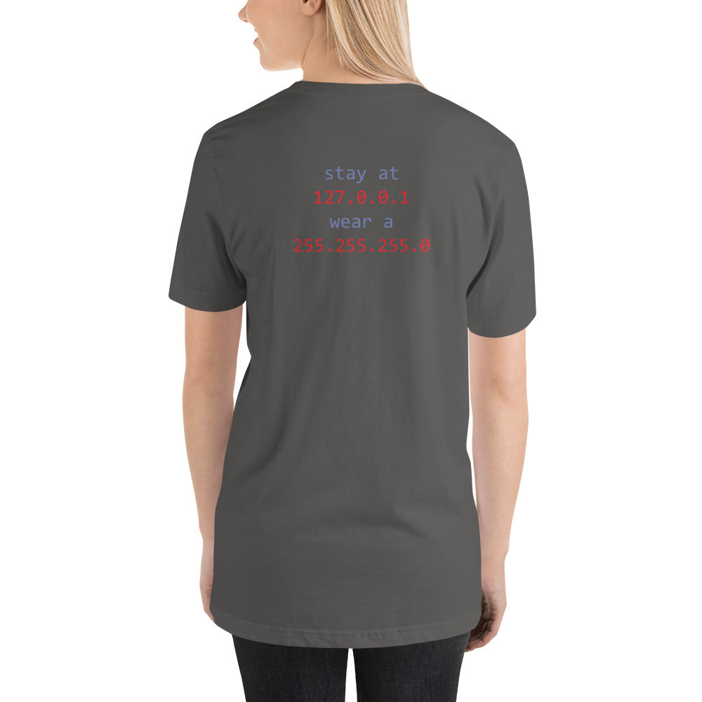 stay at at home, wear a mask - Short-Sleeve Unisex T-Shirt (with back design) by DarkByteGear