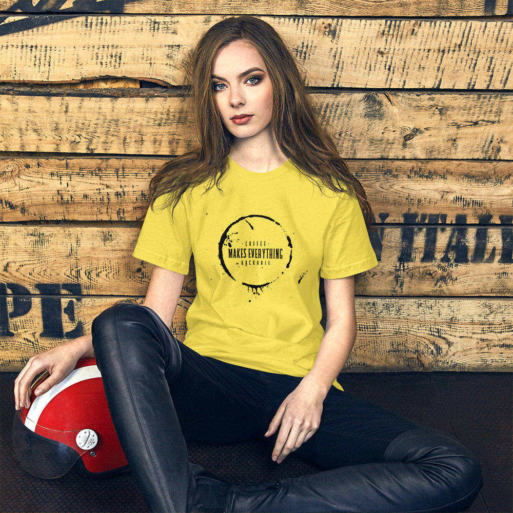 Coffee makes everything hackable - Short-Sleeve Unisex T-Shirt (black text) by DarkByteGear
