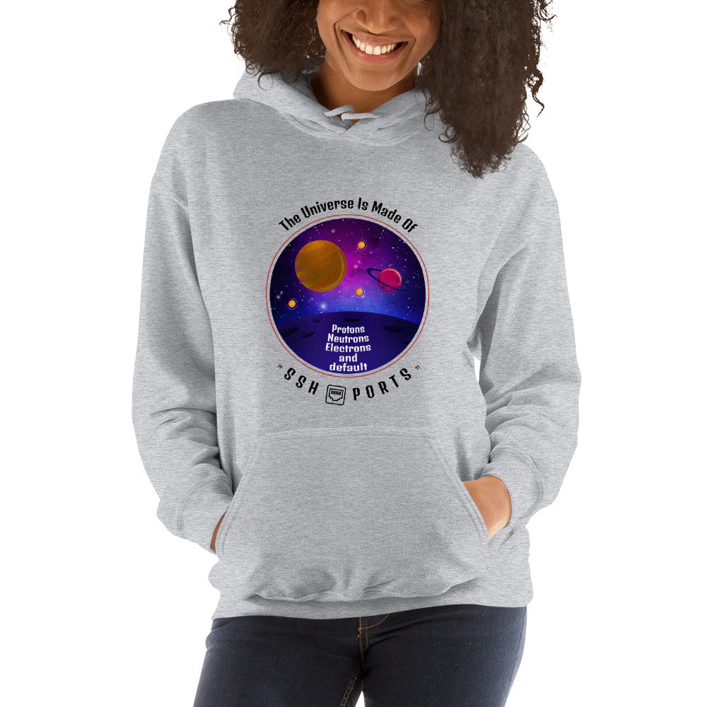The Universe Is Made Of Default SSH Ports - Unisex Hoodie (black text) by DarkByteGear
