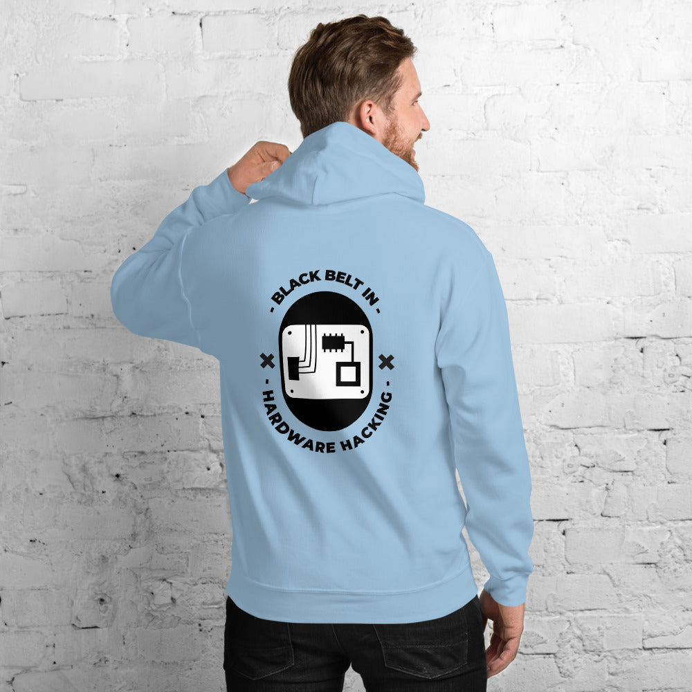 Black belt in hardware hacking - Unisex Hoodie (black text) by DarkByteGear