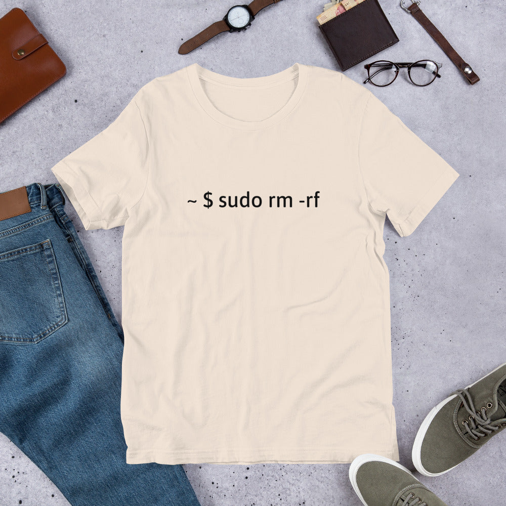 sudo rm -rf - Short-Sleeve Unisex T-Shirt (black text) by DarkByteGear