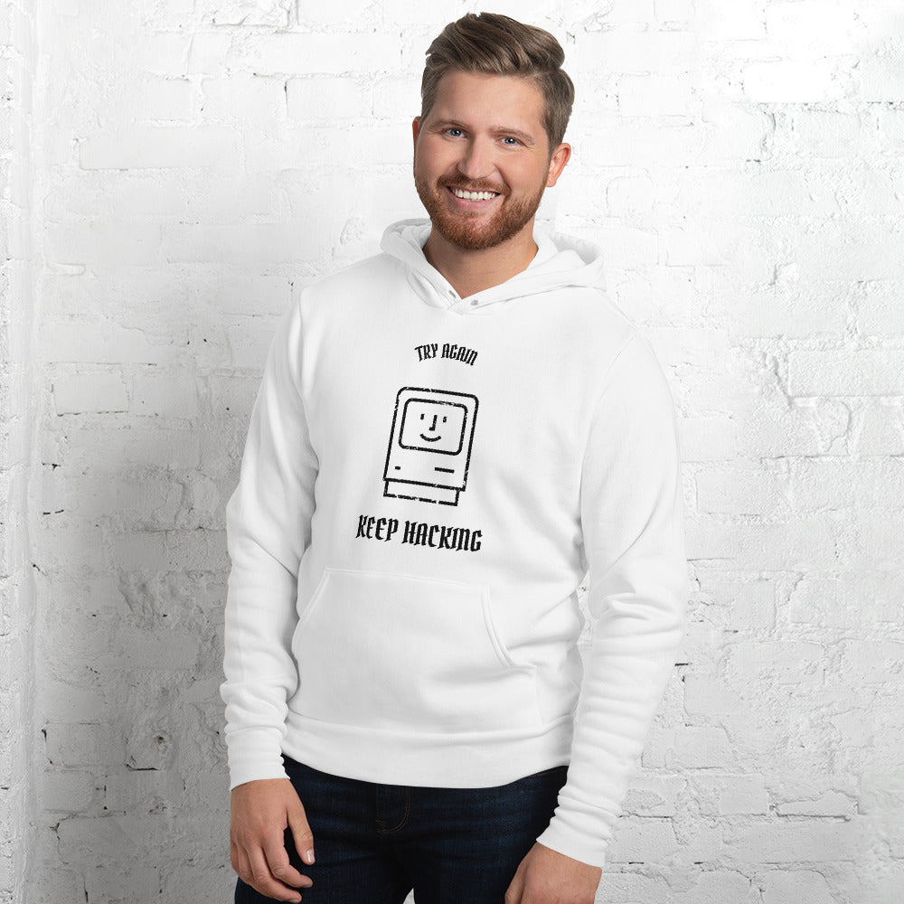 Keep hacking - Unisex hoodie (black text) by DarkByteGear