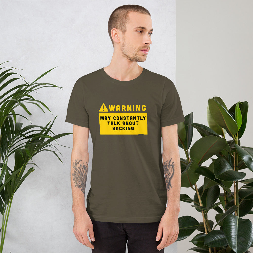 Warning may constantly talk about hacking - Short-Sleeve Unisex T-Shirt by DarkByteGear