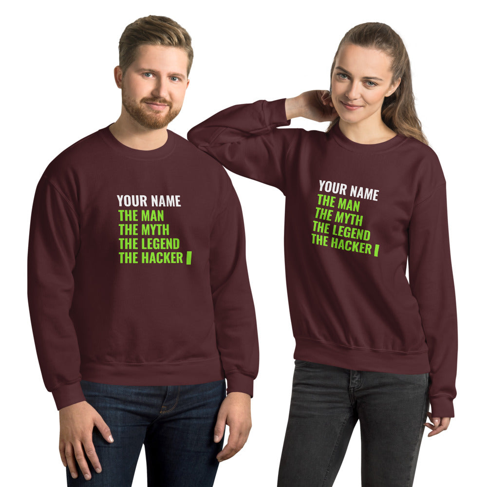 THE LEGEND THE HACKER - Unisex Sweatshirt (green text) by DarkByteGear