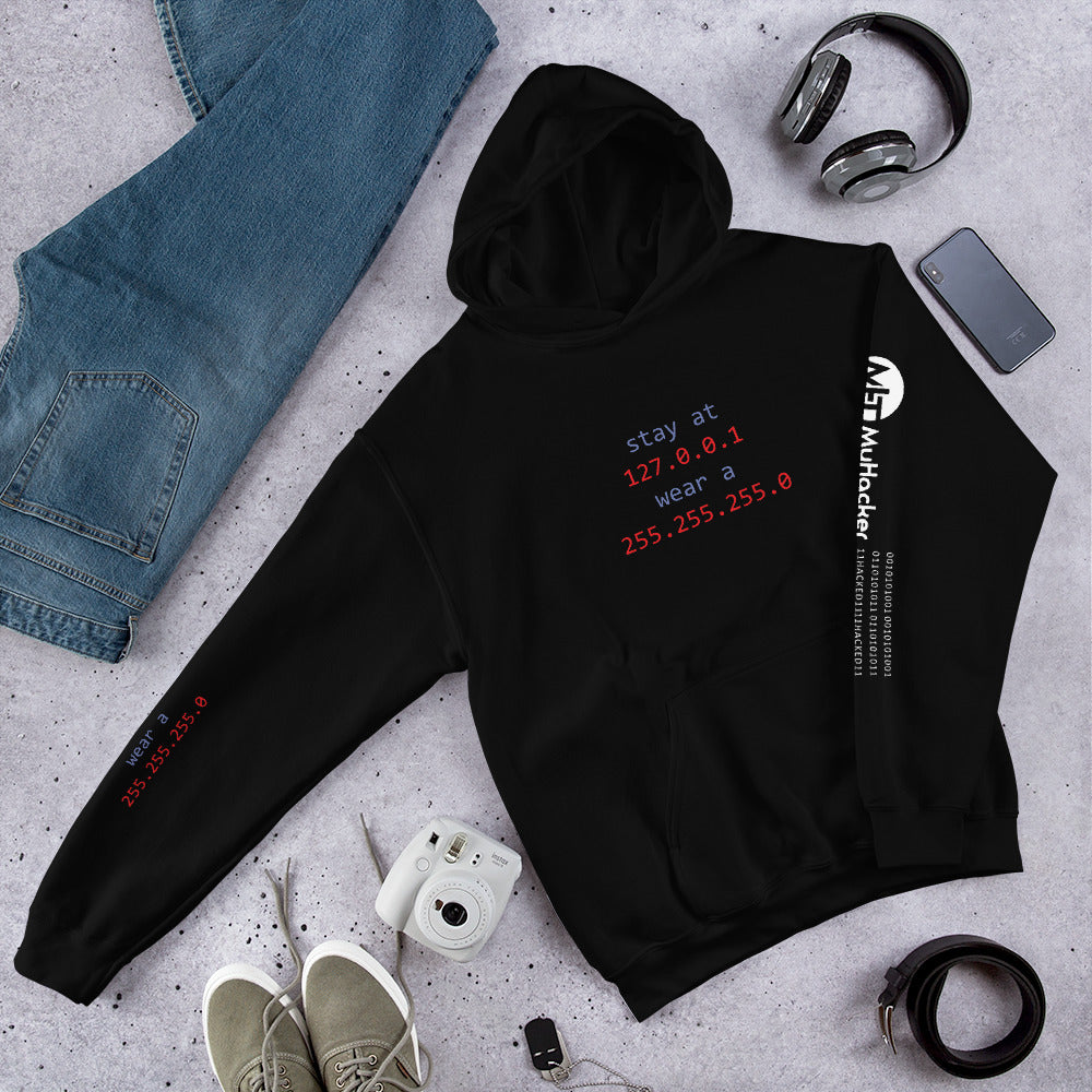 stay at at home, wear a mask v1- Unisex Hoodie (with all sides design) by DarkByteGear