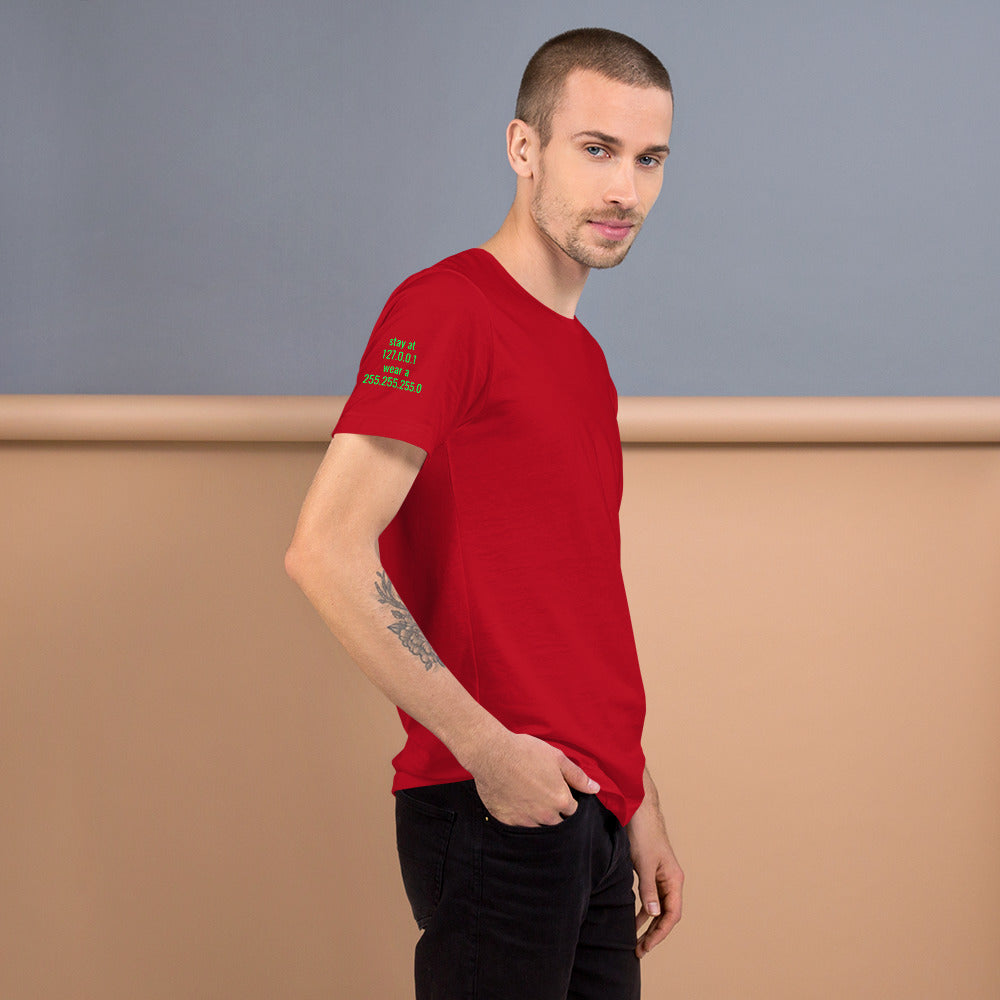stay at at home, wear a mask - Short-Sleeve Unisex T-Shirt (with back design) by DarkByteGear