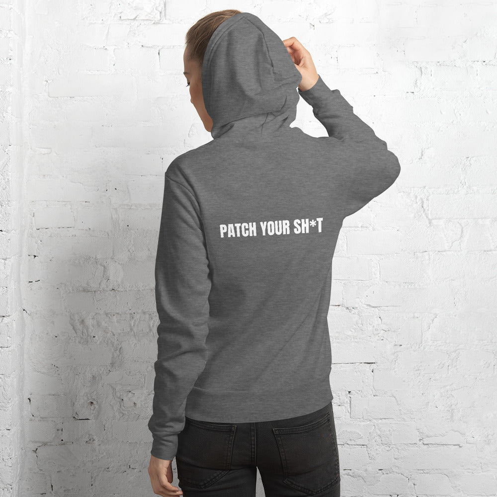 PATCH YOUR SH*T - Unisex hoodie (white text) by DarkByteGear