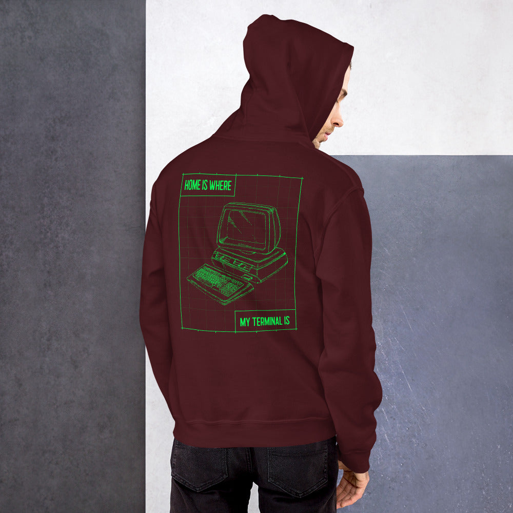 Home is where my terminal is - Unisex Hoodie (green text) by DarkByteGear