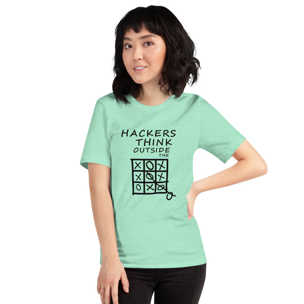 Hackers think outside the box - Short-Sleeve Unisex T-Shirt (black text) by DarkByteGear