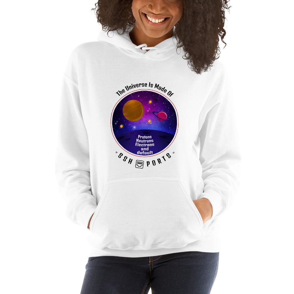 The Universe Is Made Of Default SSH Ports - Unisex Hoodie (black text) by DarkByteGear