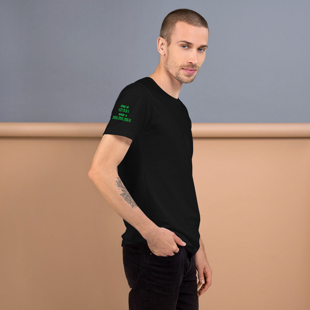 stay at at home, wear a mask - Short-Sleeve Unisex T-Shirt (with back design) by DarkByteGear