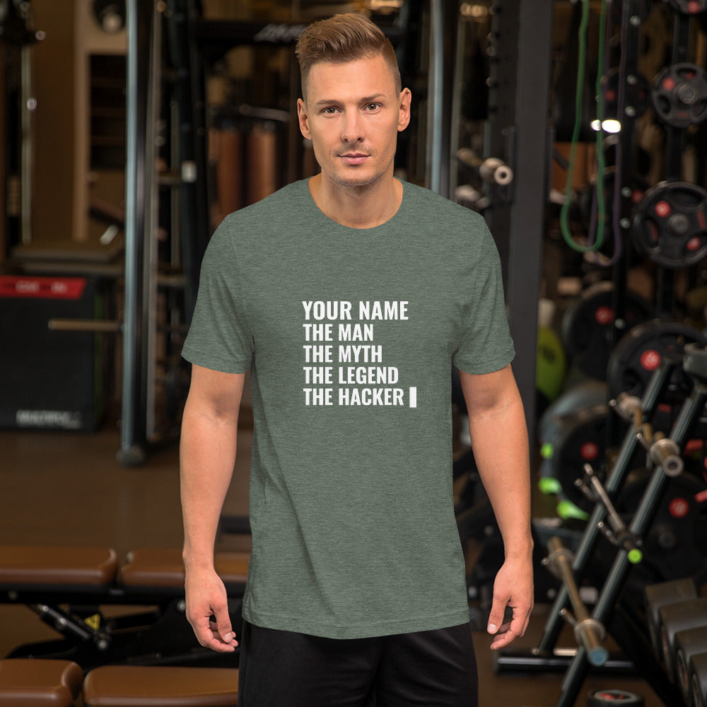 THE LEGEND THE HACKER - Short-Sleeve Unisex T-Shirt (white text) by DarkByteGear
