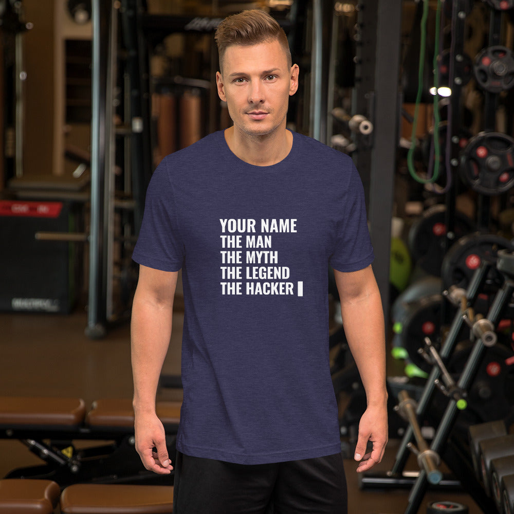 THE LEGEND THE HACKER - Short-Sleeve Unisex T-Shirt (white text) by DarkByteGear