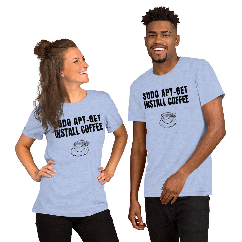 SUDO APT-GET INSTALL COFFEE - Short-Sleeve Unisex T-Shirt (black text) by DarkByteGear