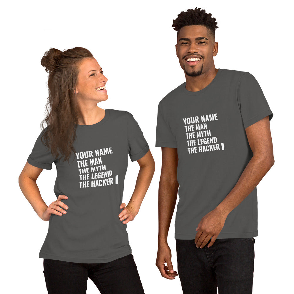THE LEGEND THE HACKER - Short-Sleeve Unisex T-Shirt (white text) by DarkByteGear