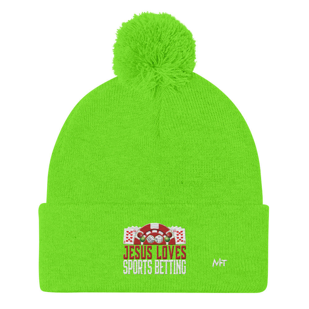 Jesus Loves Sports Betting - Pom-Pom Beanie by DarkByteGear
