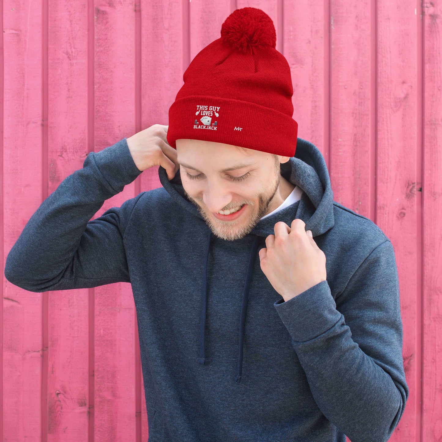 This Guy Loves Black Jack - Pom-Pom Beanie by DarkByteGear