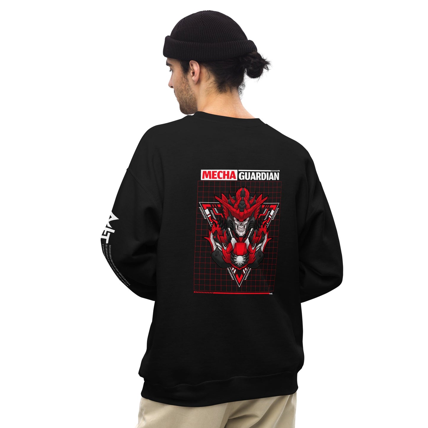 Red Mecha Guardian - Unisex Sweatshirt ( Back Print ) by DarkByteGear