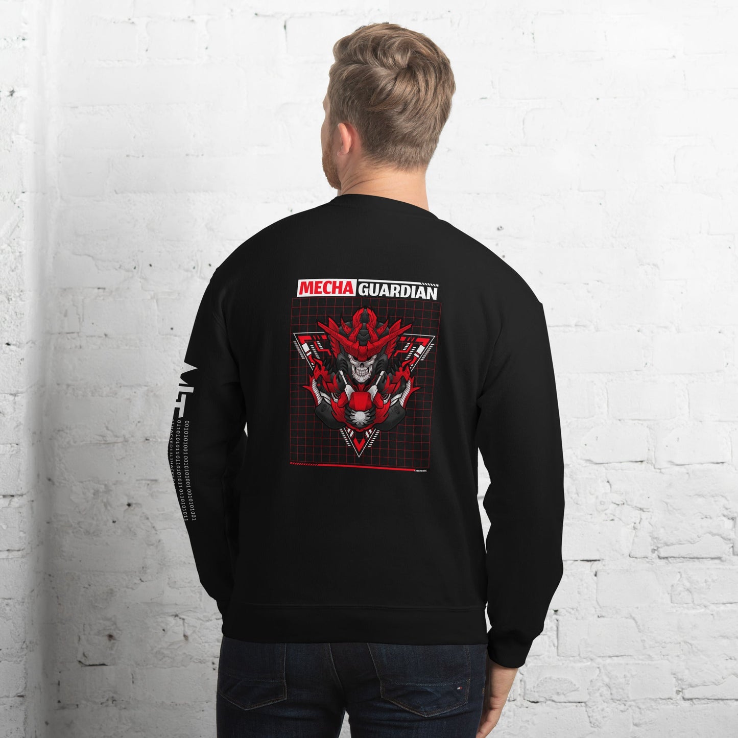 Red Mecha Guardian - Unisex Sweatshirt ( Back Print ) by DarkByteGear
