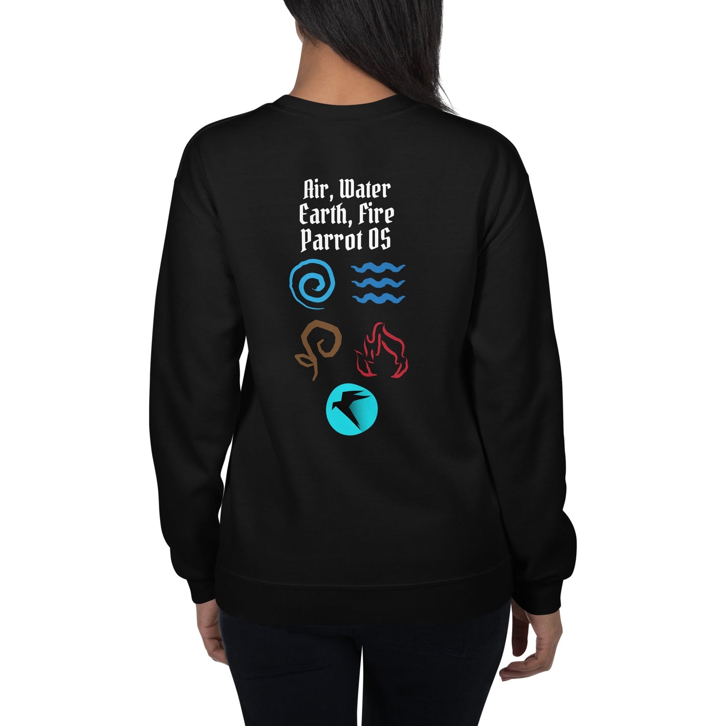 Air, Water, Earth, Fire, Parrot OS - Unisex Sweatshirt ( Back Print ) by DarkByteGear