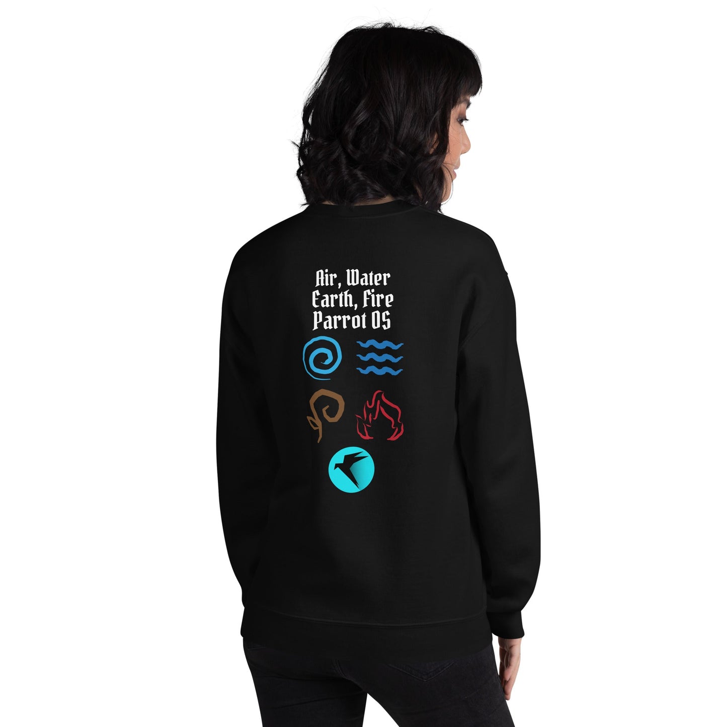 Air, Water, Earth, Fire, Parrot OS - Unisex Sweatshirt ( Back Print ) by DarkByteGear