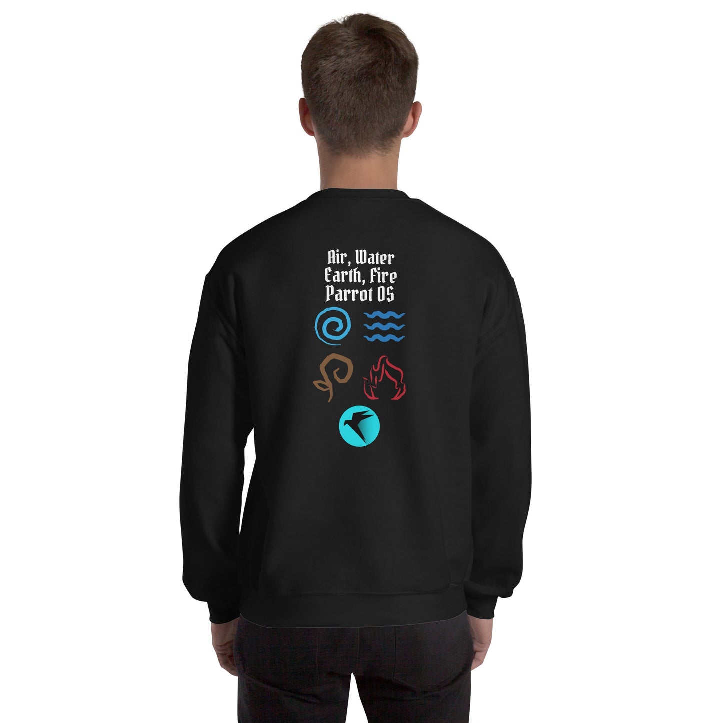 Air, Water, Earth, Fire, Parrot OS - Unisex Sweatshirt ( Back Print ) by DarkByteGear