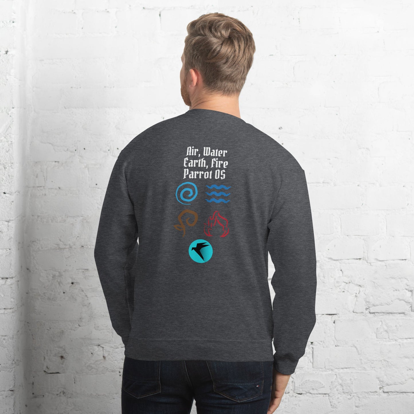 Air, Water, Earth, Fire, Parrot OS - Unisex Sweatshirt ( Back Print ) by DarkByteGear