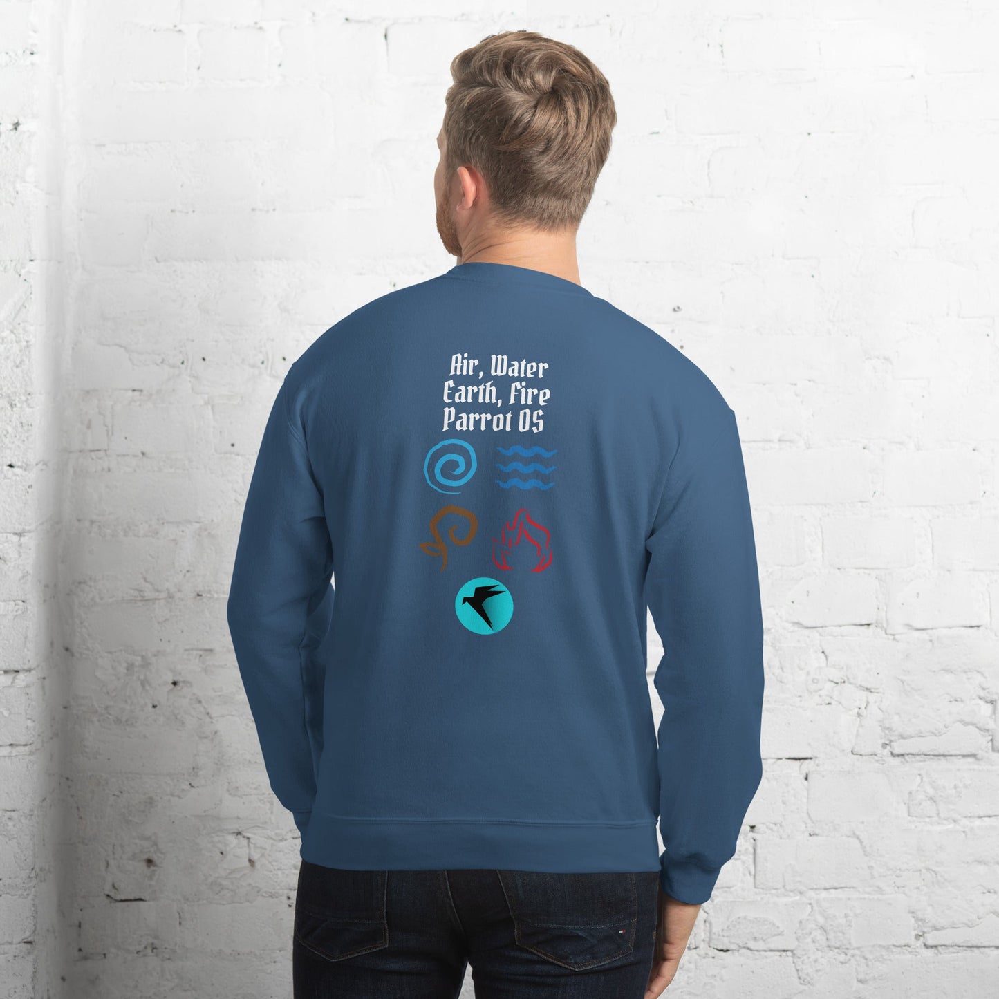 Air, Water, Earth, Fire, Parrot OS - Unisex Sweatshirt ( Back Print ) by DarkByteGear