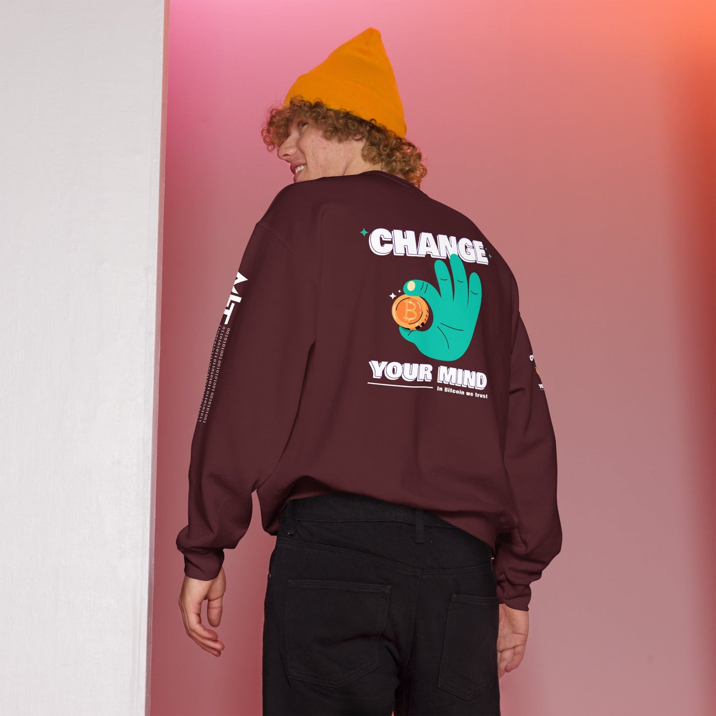 Change your mind in Bitcoin we Trust - Unisex Sweatshirt (back print) by DarkByteGear