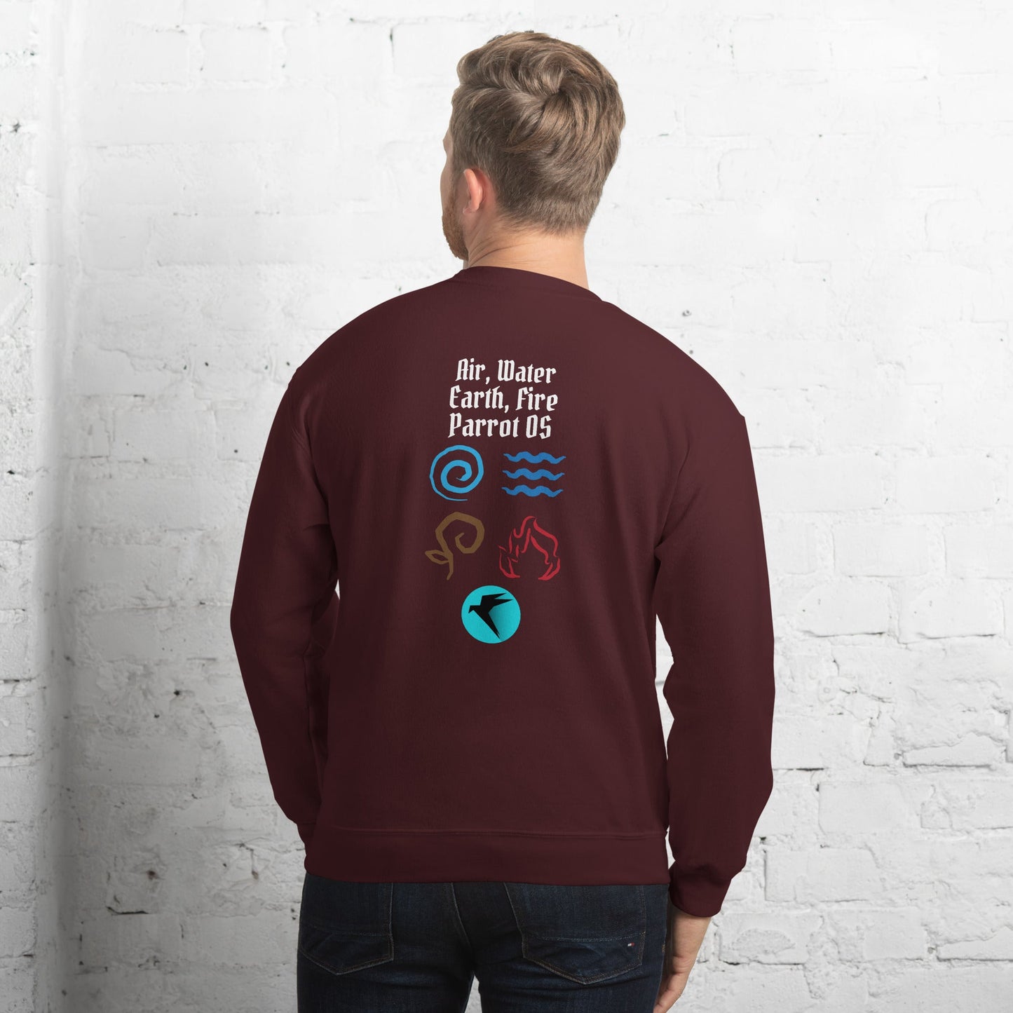 Air, Water, Earth, Fire, Parrot OS - Unisex Sweatshirt ( Back Print ) by DarkByteGear