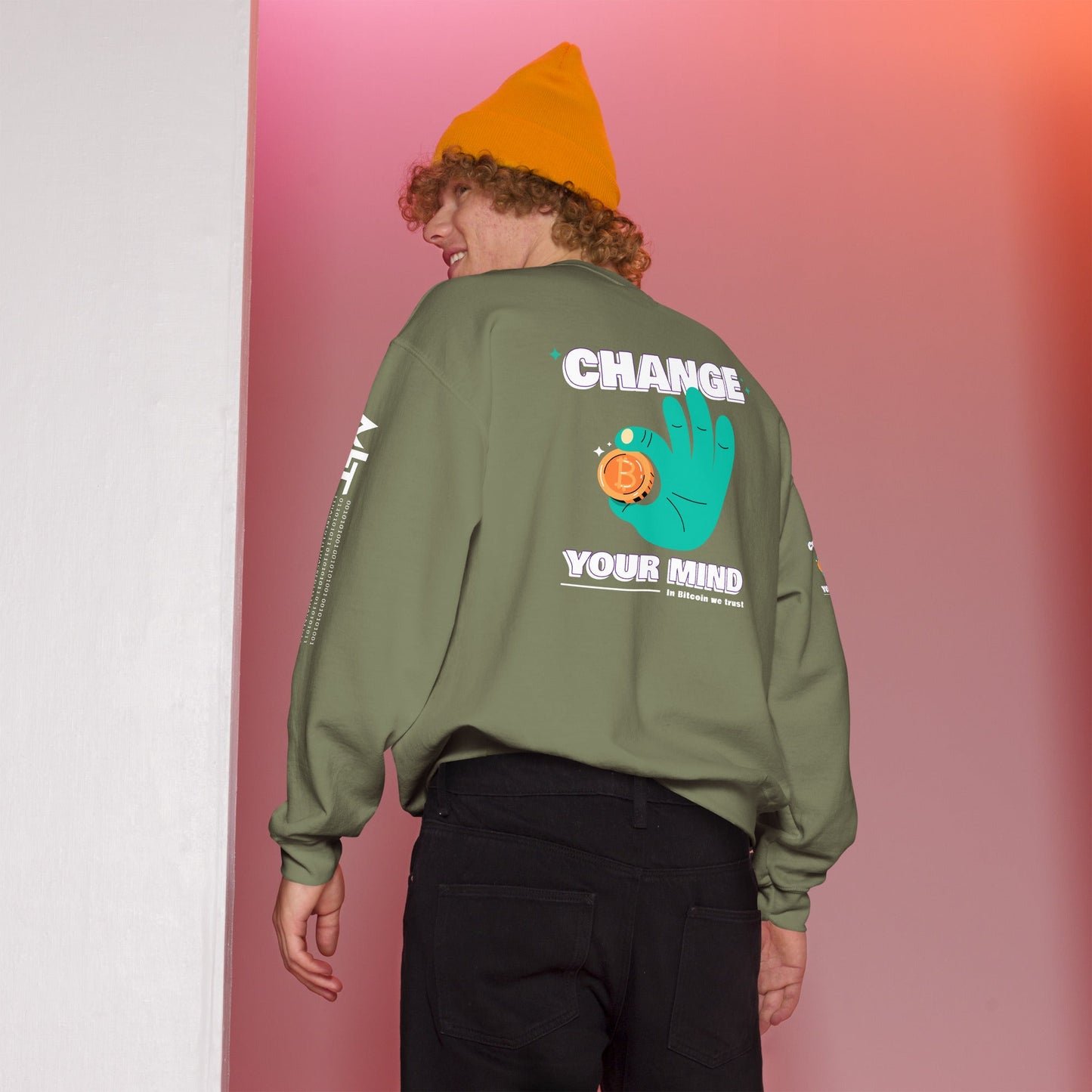 Change your mind in Bitcoin we Trust - Unisex Sweatshirt (back print) by DarkByteGear