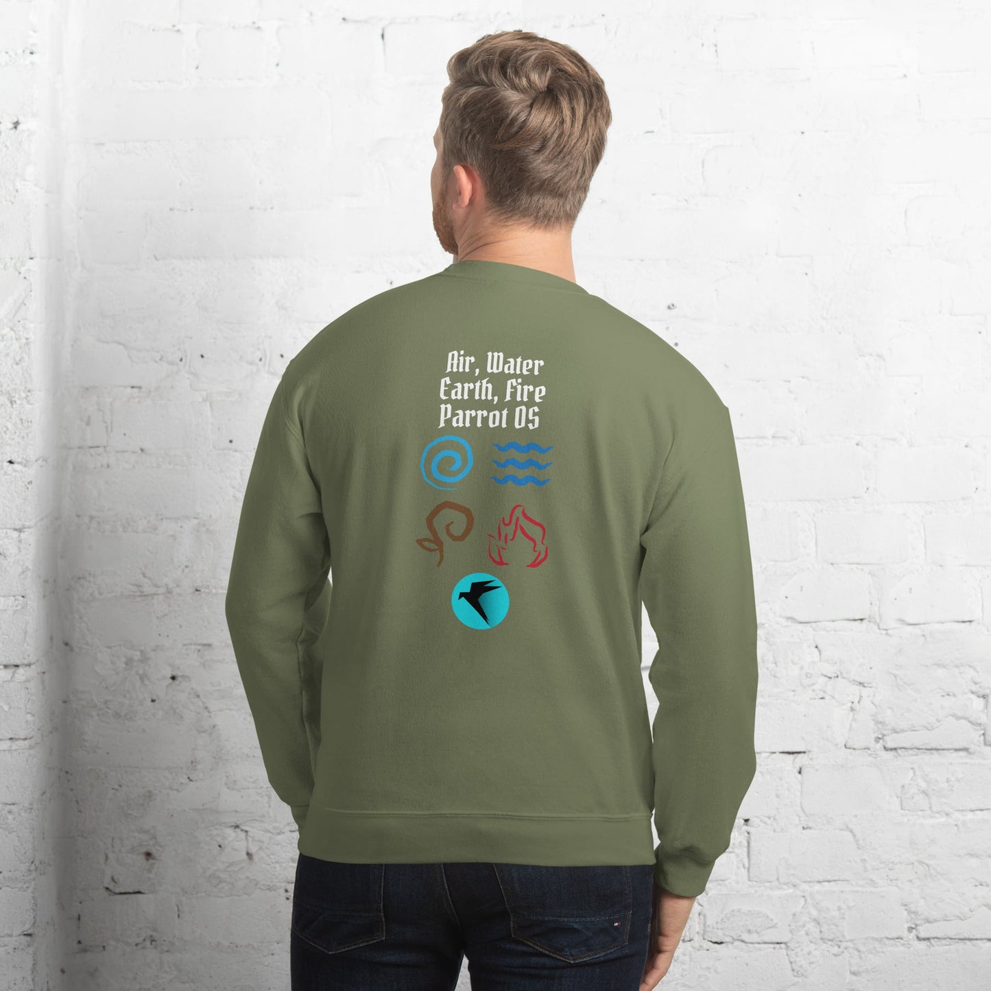 Air, Water, Earth, Fire, Parrot OS - Unisex Sweatshirt ( Back Print ) by DarkByteGear