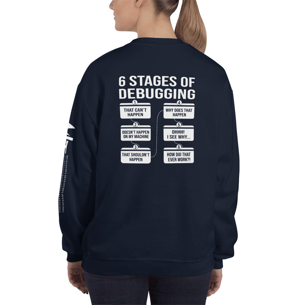 6 Stages of Debugging - Unisex Sweatshirt (back print) by DarkByteGear