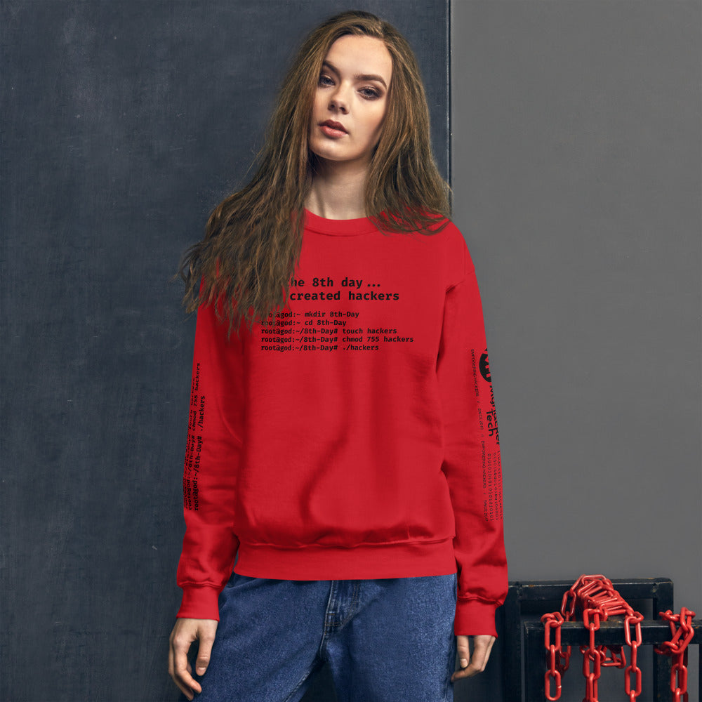 On the 8th day God created hackers - Unisex Sweatshirt (front + sleeve print) by DarkByteGear
