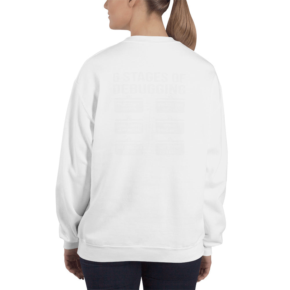 6 Stages of Debugging - Unisex Sweatshirt (back print) by DarkByteGear