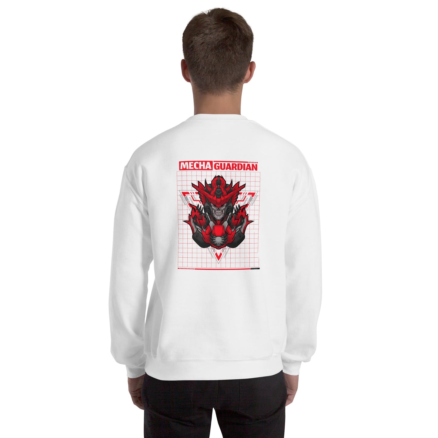 Red Mecha Guardian - Unisex Sweatshirt ( Back Print ) by DarkByteGear