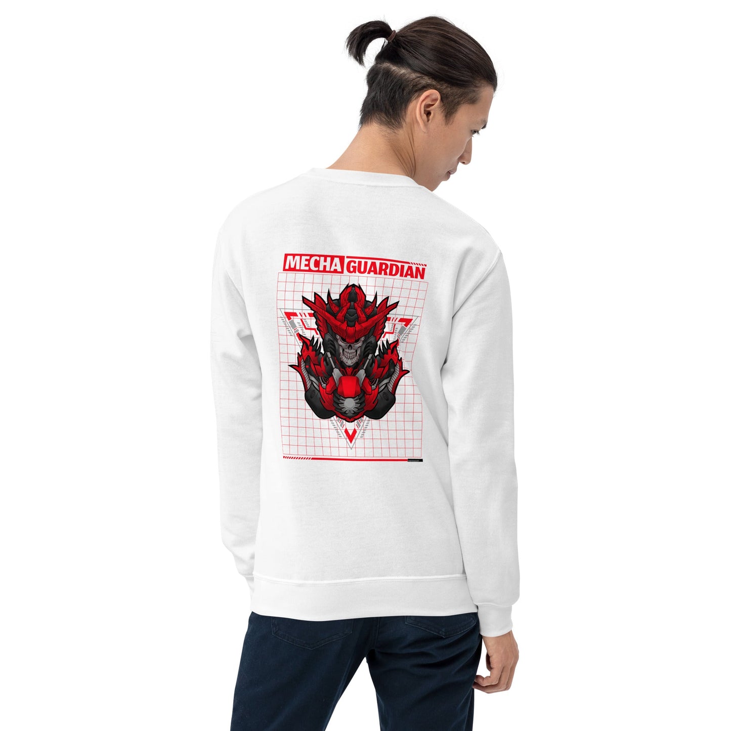 Red Mecha Guardian - Unisex Sweatshirt ( Back Print ) by DarkByteGear