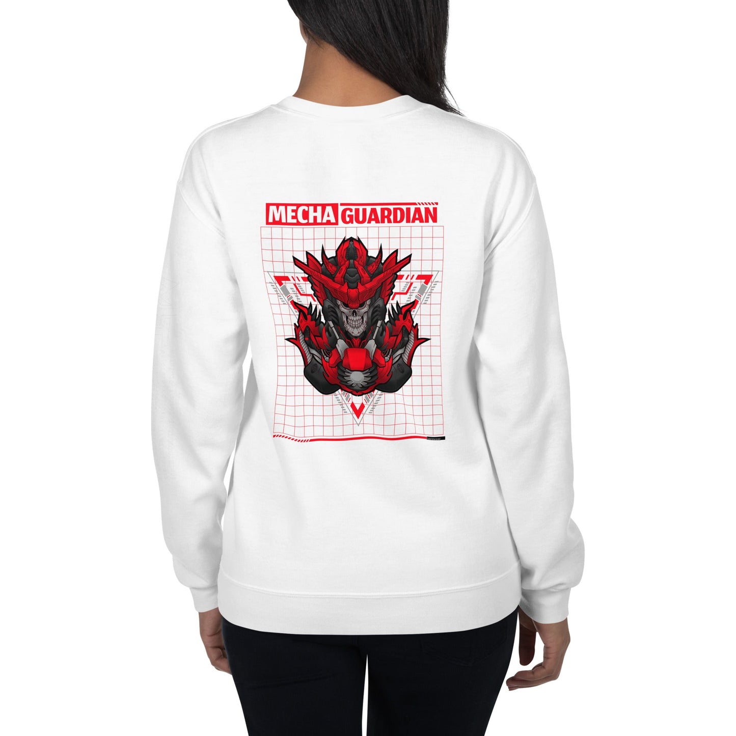 Red Mecha Guardian - Unisex Sweatshirt ( Back Print ) by DarkByteGear