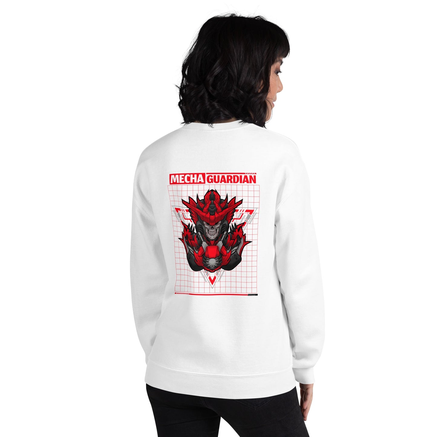 Red Mecha Guardian - Unisex Sweatshirt ( Back Print ) by DarkByteGear