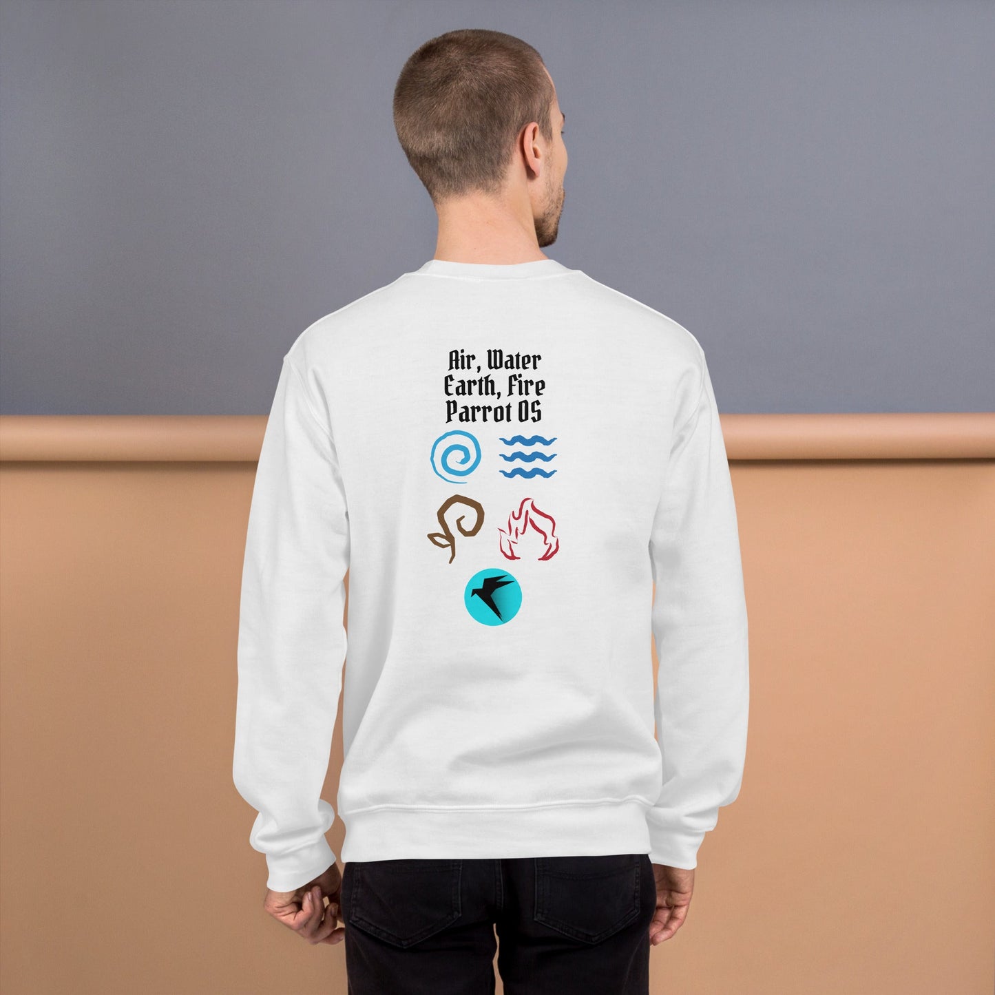 Air, Water, Earth, Fire, Parrot OS - Unisex Sweatshirt ( Back Print ) by DarkByteGear