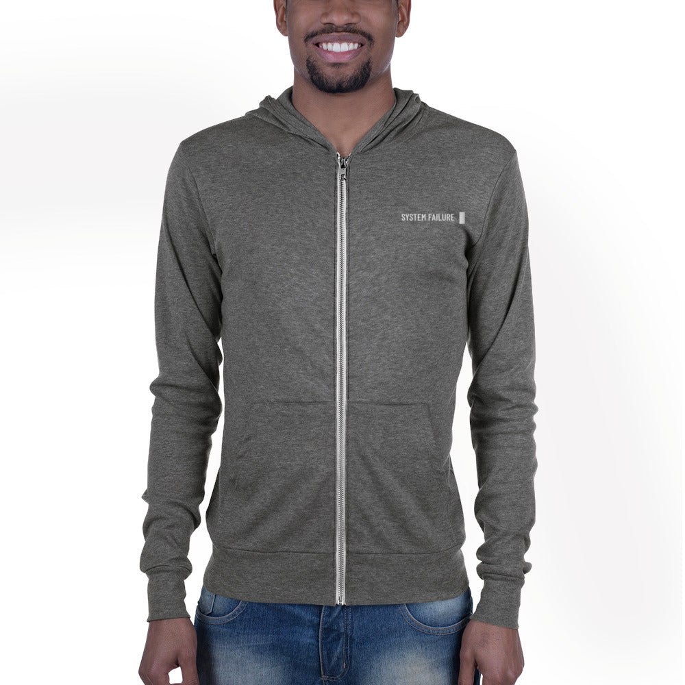 System failure - Unisex zip hoodie (white text) by DarkByteGear