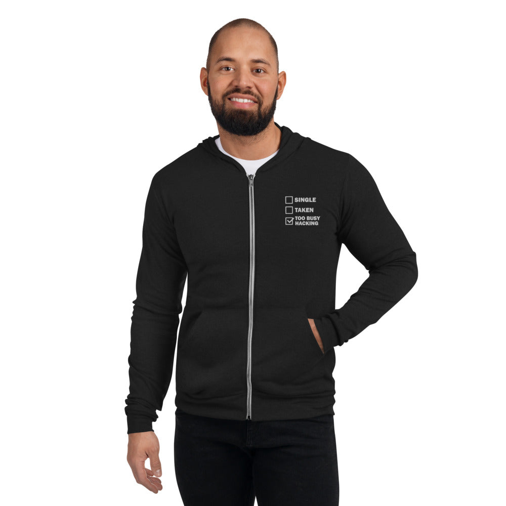 Too busy hacking - Unisex zip hoodie by DarkByteGear