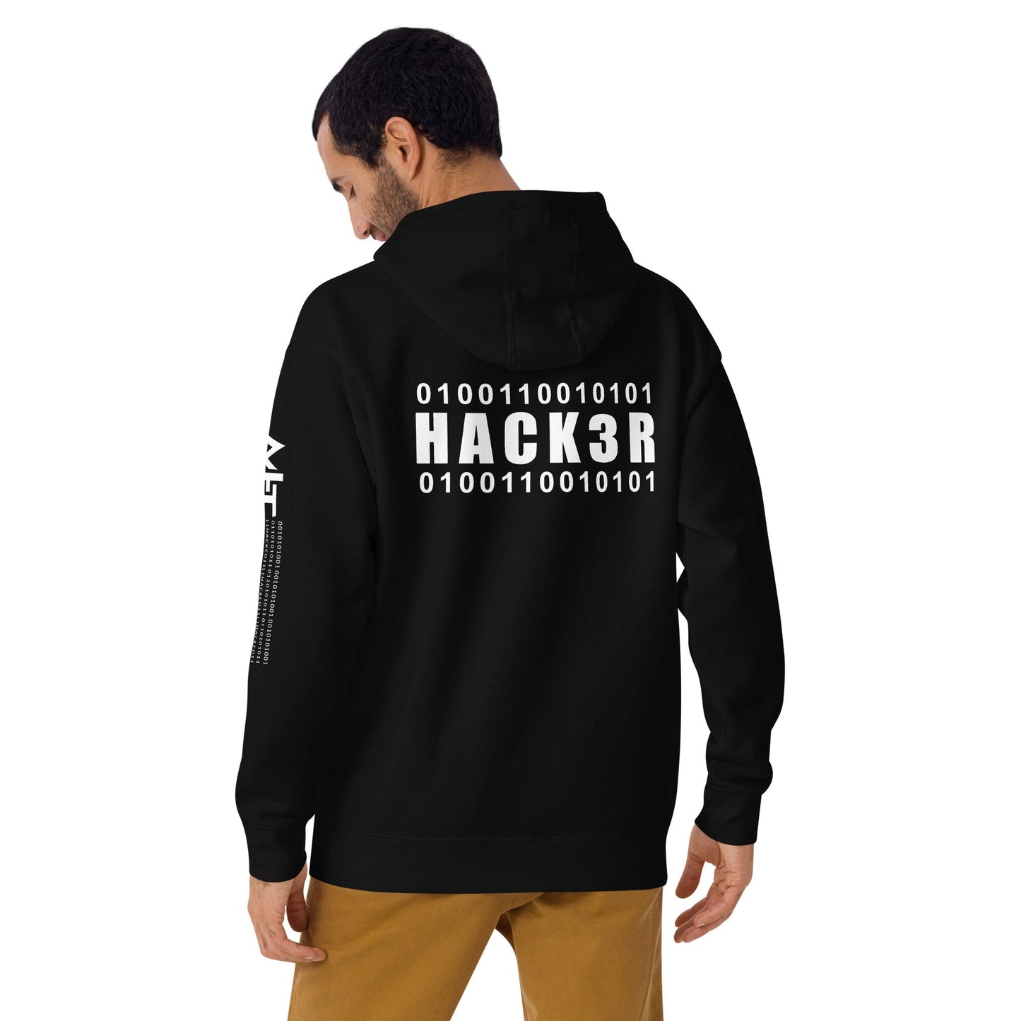 0100110010101 Hack3r - Unisex Hoodie (back print) by DarkByteGear