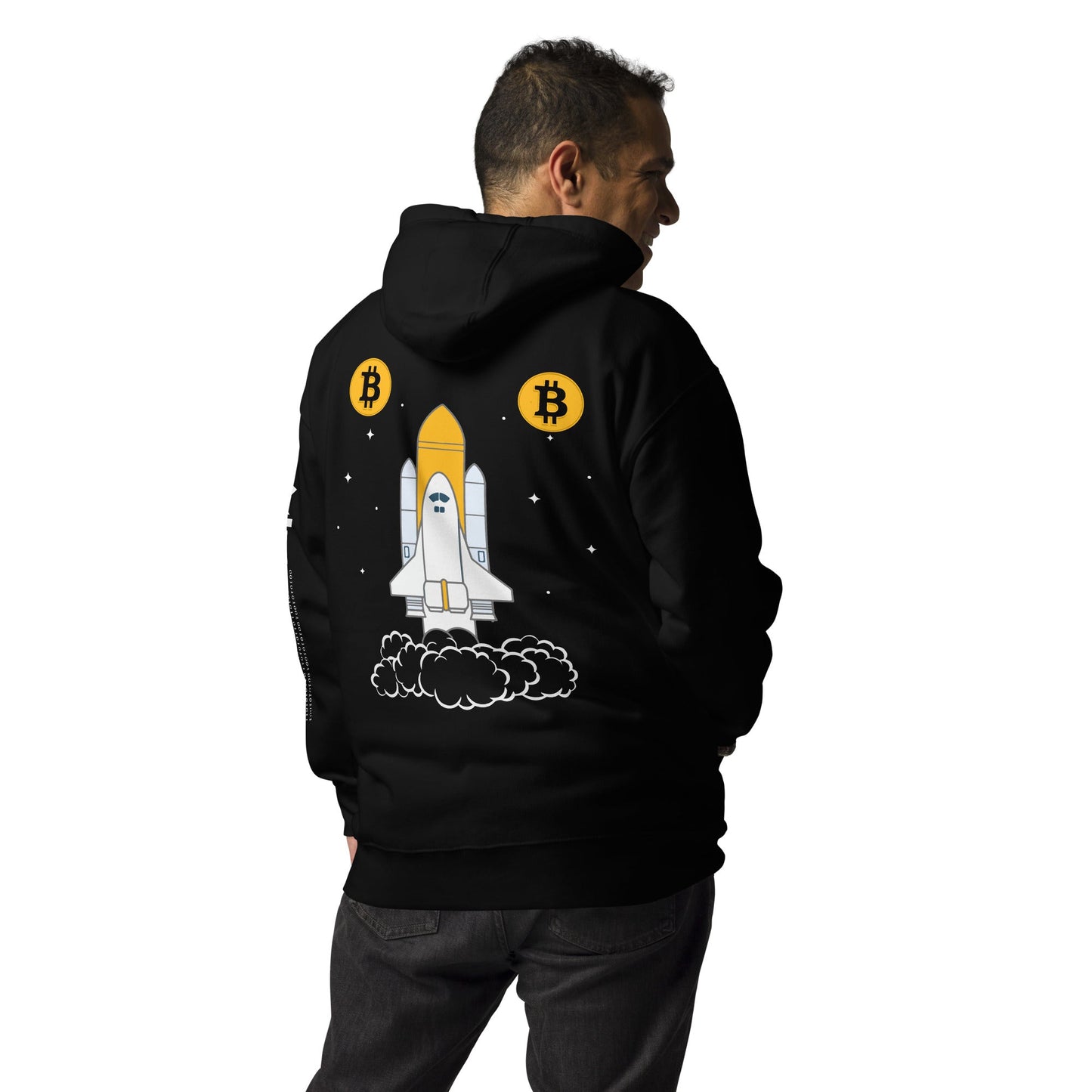 Bitcoin Spaceship Unisex Hoodie ( Back Print ) by DarkByteGear