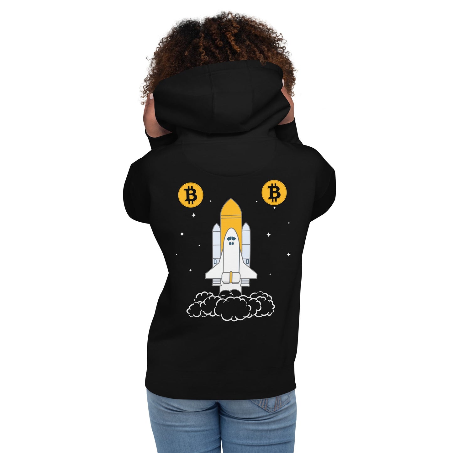 Bitcoin Spaceship Unisex Hoodie ( Back Print ) by DarkByteGear