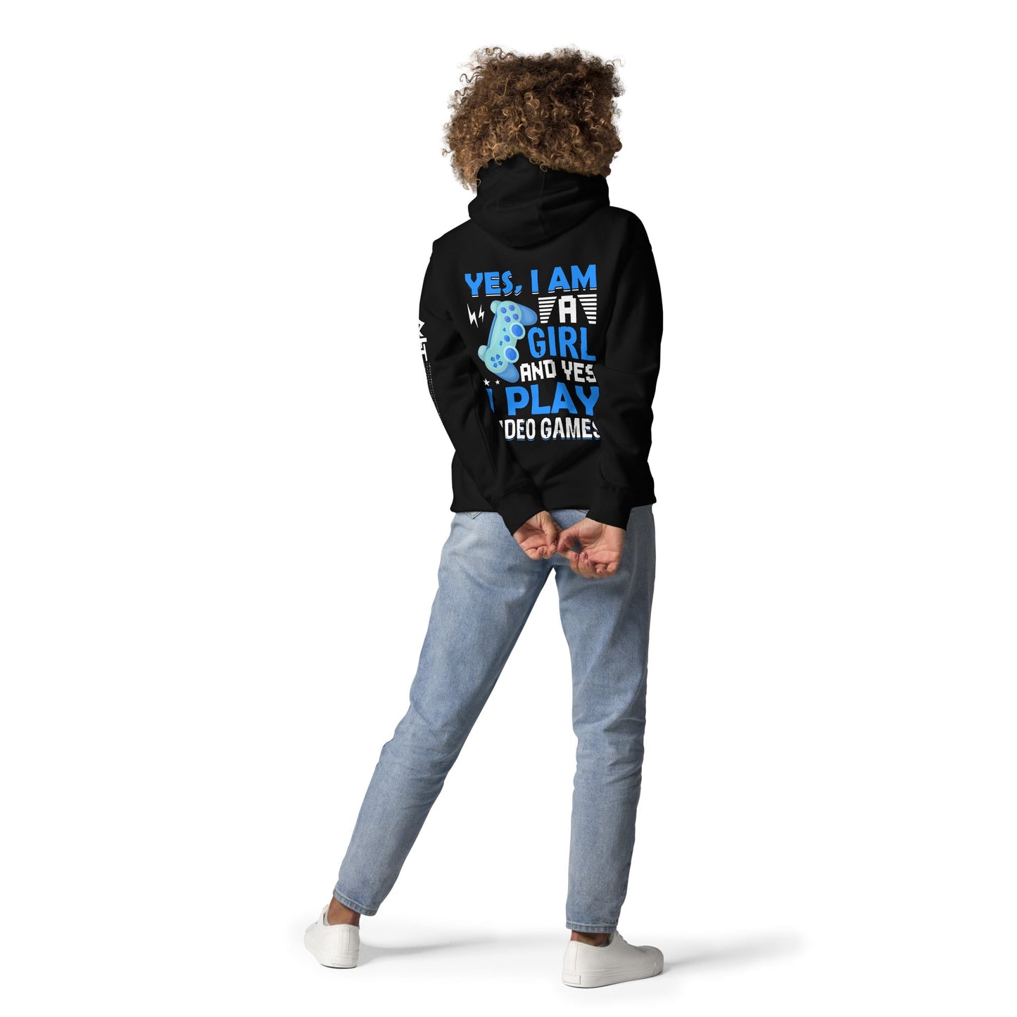 Yes, I am a Girl. Yes! I play Videogame Unisex Hoodie ( Back Print ) by DarkByteGear