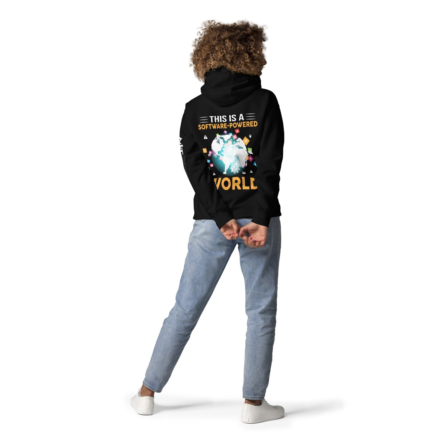 This is a Software Powered World Unisex Hoodie ( Back Print ) by DarkByteGear